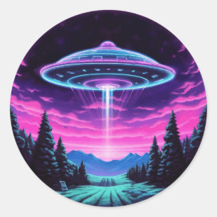 Alien Spaceship Retro Futuristic Runder Aufkleber