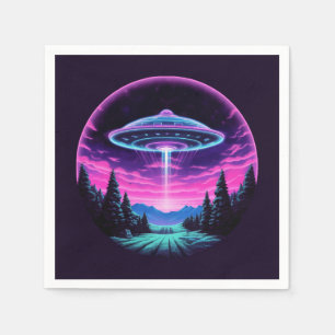 Alien Spaceship Retro Futuristic Serviette