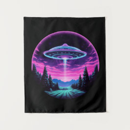 Alien Spaceship Retro Futuristic Wandteppich