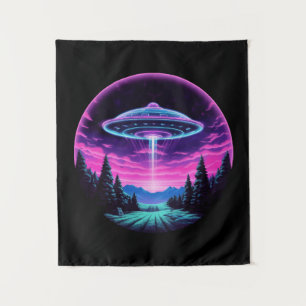 Alien Spaceship Retro Futuristic Wandteppich