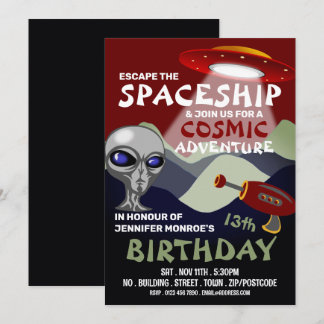 Alien Spaceshir Thema, Escape Room, Geburtstagspar Einladung