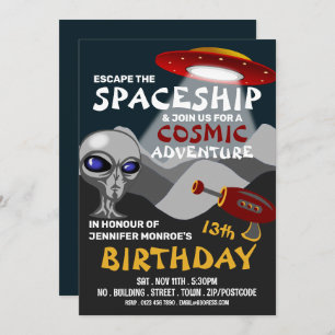 Alien Spaceshir Thema, Escape Room, Geburtstagspar Einladung