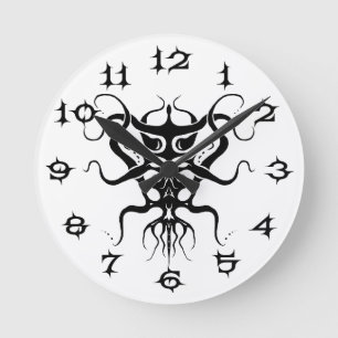 Alien Species Tribal Tattoo Design - schwarz Runde Wanduhr