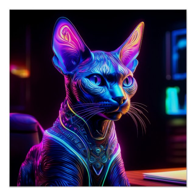 Alien Sphinx Cat Sits In his Captain's Chair Poster (Vorderseite)