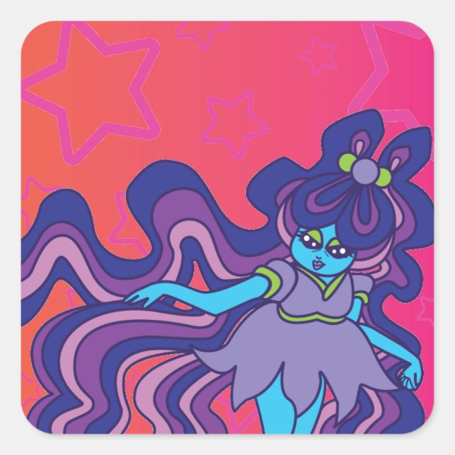 Alien Star Quadratischer Aufkleber (Vorderseite)