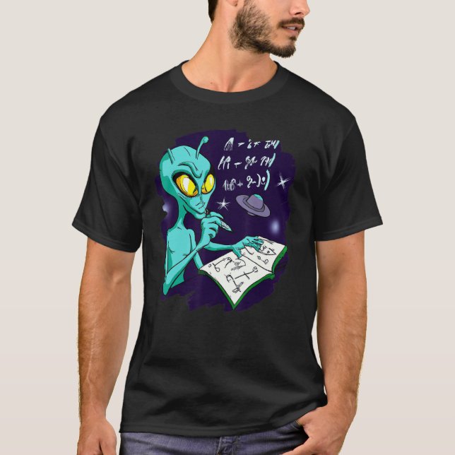 Alien Studying Solving Math Science Physics Equati T-Shirt (Vorderseite)