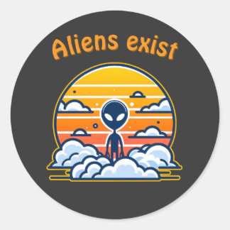 Alien Sunset Ästhetik | Sci-Fi Alien Sunset Runder Aufkleber