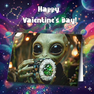 Alien & Sushi-Wortspiele Frohen Valentinstag Karte