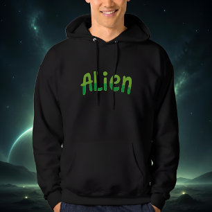 Alien Süß Spielend Weltraum-Alien Grüne Typografie Hoodie