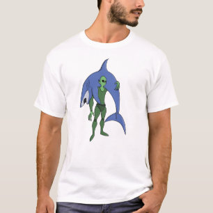 Alien Taucher mit Hai Lustiger Sci-Fi T-Shirt