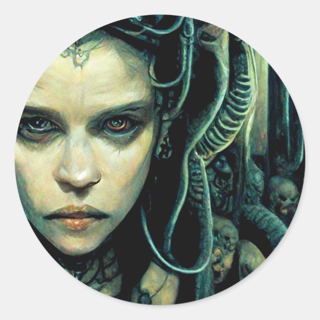 Alien Tech Girl Science Fiction Runder Aufkleber (Vorderseite)