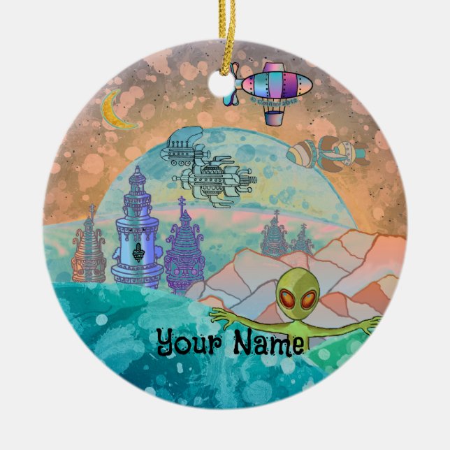 Alien Tower City Keramik Ornament (Vorne)