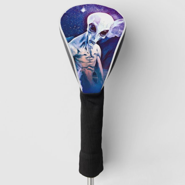 Alien über Weltraumhintergrund Fantasy Wolken digi Golf Headcover (Vorderseite)