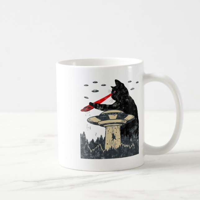 Alien Ufo Abduction Laser Eye Funny Cat Kaffeetasse (Rechts)