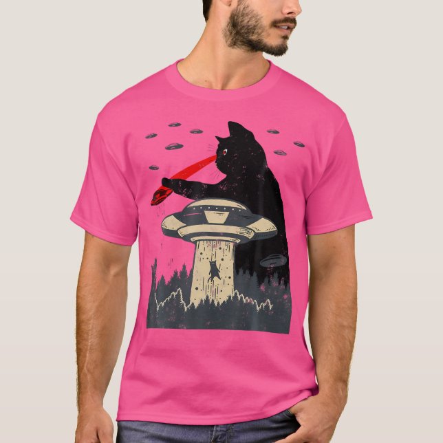Alien Ufo Abduction Laser Eye Funny Cat T-Shirt (Vorderseite)