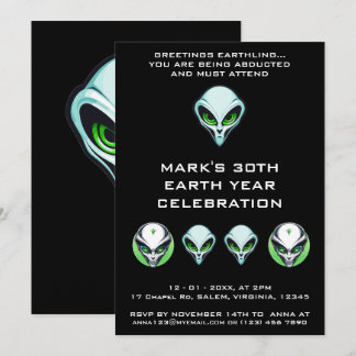 Alien UFO Abduction Space Geburtstagsparty Einladung