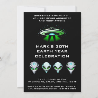 Alien UFO Abduction Space Geburtstagsparty Einladung