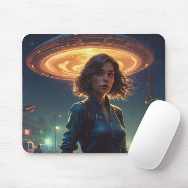 Alien UFO Begegnung mit Mädchen in der Stadt Mousepad (Mit Mouse)