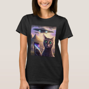Alien UFO Cat Selfie Galaxy Cat T-Shirt