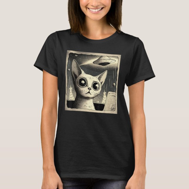 Alien UFO  Cat Selfie T-Shirt (Vorderseite)