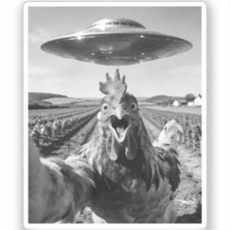 Alien UFO Chicken Art Abduction SciFi Humor Aufkleber