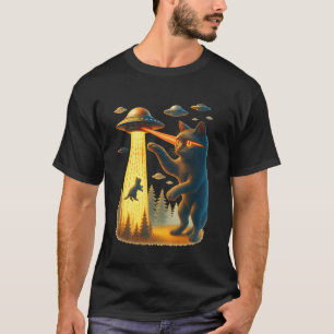 Alien-UFO-Entführung Katze Laser Auge Lustige Katz T-Shirt