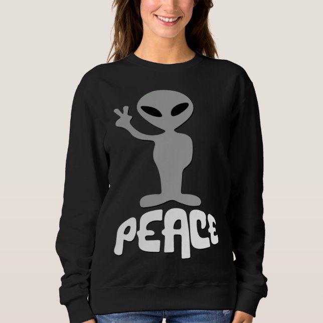 Alien UFO Friedenszeichen Sweatshirt (Vorderseite)