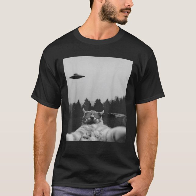 Alien UFO Funny Cat Galaxy Cat T-Shirt Cat Grafisc (Vorderseite)