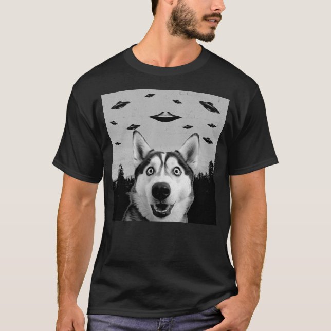 Alien UFO Funny Husky Dog Lover Men Women Kids T-Shirt (Vorderseite)