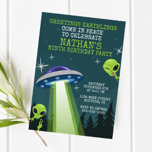 Alien UFO Geburtstagsparty Einladung