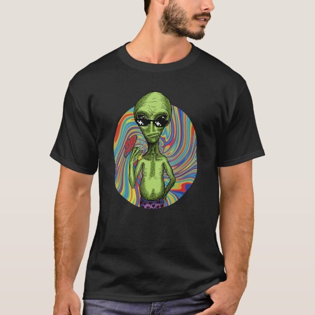 Alien UFO Mushroom Psychedelic Trippy Outer Space  T-Shirt (Vorderseite)