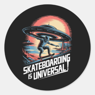 Alien-Ufo-Skater-Skateboarding ist universelles Sc Runder Aufkleber