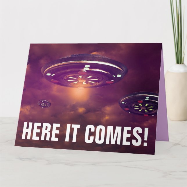 ALIEN UFO SPACESHIP FUNNY BIG BIRTHDAY CARD KARTE (Vorderseite)