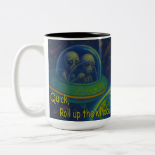 Alien UFO Spaß Science Fiction aufrollen Zweifarbige Tasse