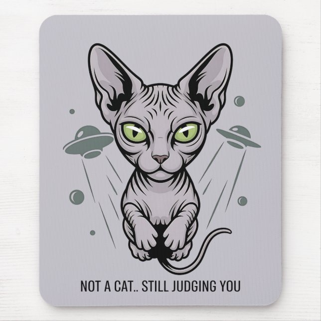 Alien UFO Sphynx Cat Illustration Mousepad (Vorne)