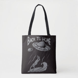 Alien-UFO-Surfing-Illustration mit Zurück nach Hau
