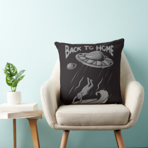 Alien-UFO-Surfing-Illustration mit Zurück nach Hau Kissen