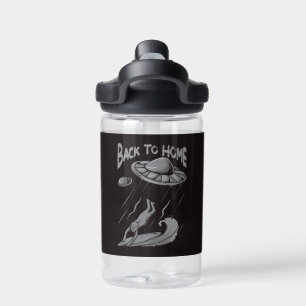 Alien-UFO-Surfing-Illustration mit Zurück nach Hau Trinkflasche