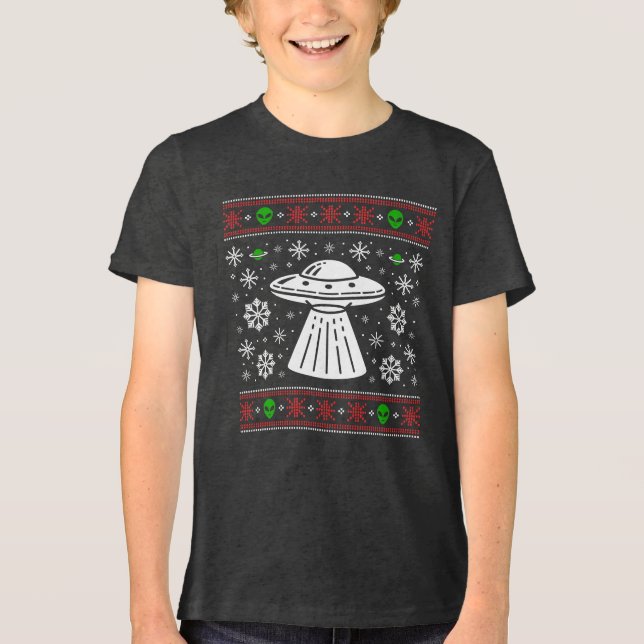 ALIEN UFO UGLY XMAS SWEATER CHRISTMAS Tri-Blend SHIRT (Vorderseite)