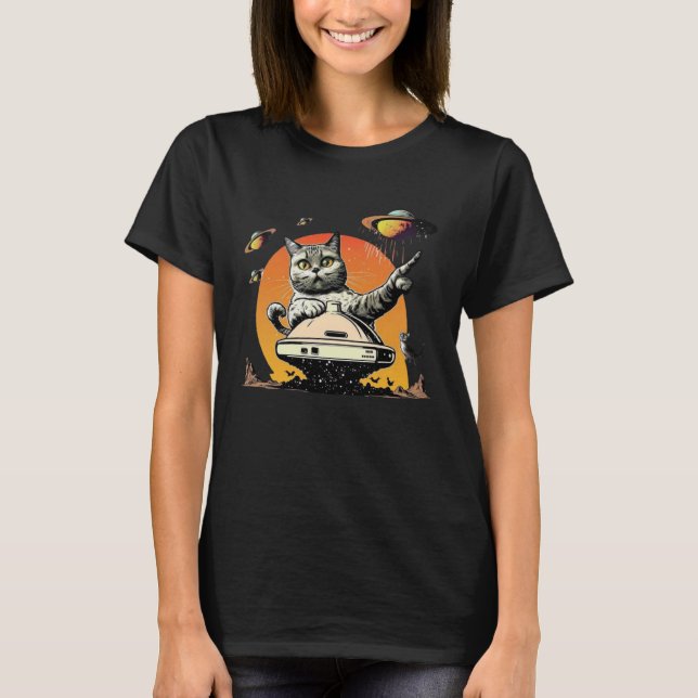 Alien UFO  Weird Cat T-Shirt (Vorderseite)