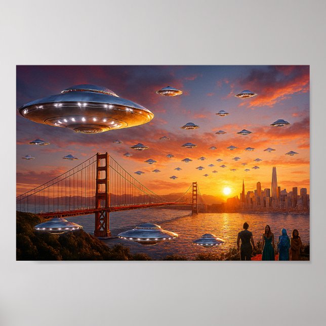 Alien UFOs SciFi Fantasy San Francisco Golden Gate Poster (Vorne)