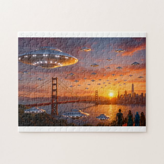 Alien UFOs SciFi Fantasy San Francisco Golden Gate Puzzle (Horizontal)