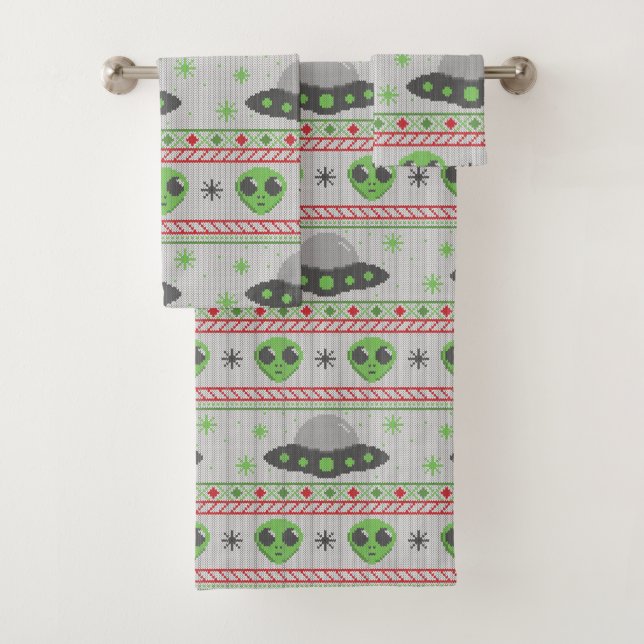 Alien Ugly Christmas Sweater Badhandtuch Set (Insitu)