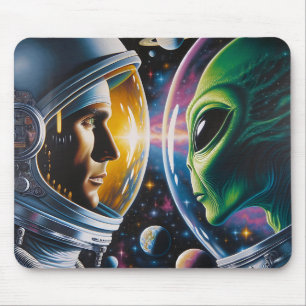 Alien und Astronaut im Weltraum Mousepad
