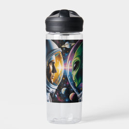 Alien und Astronaut im Weltraum Personalisiert Trinkflasche