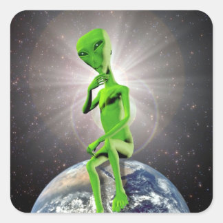 Alien- und Erdaufkleber Quadratischer Aufkleber