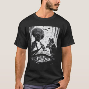 Alien und Katze essen Pizza Funny Snack Food Men W T-Shirt