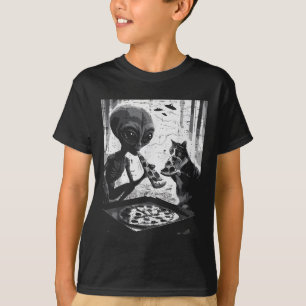 Alien und Katze essen Pizza Funny Snack Food Men W T-Shirt
