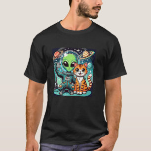 Alien und Katze Lustiges Katzen-Selfie mit Alien V T-Shirt