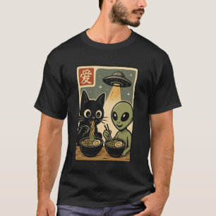 Alien und Katze Ramen-Schale Lustiger UFO Japanisc T-Shirt